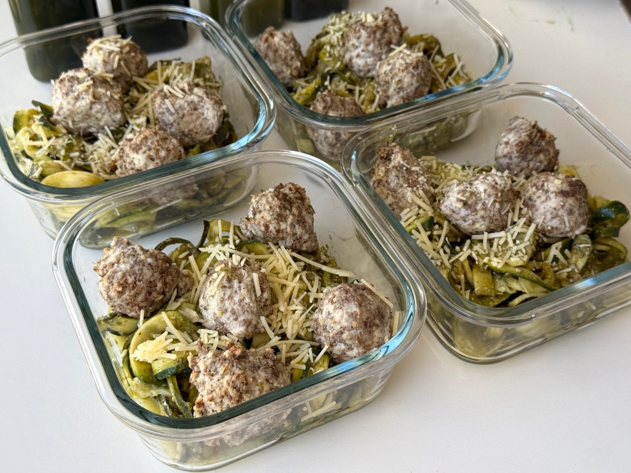 Chicken Meatballs with Pesto Zucchini Noodles with Greens - The Collagen Co.