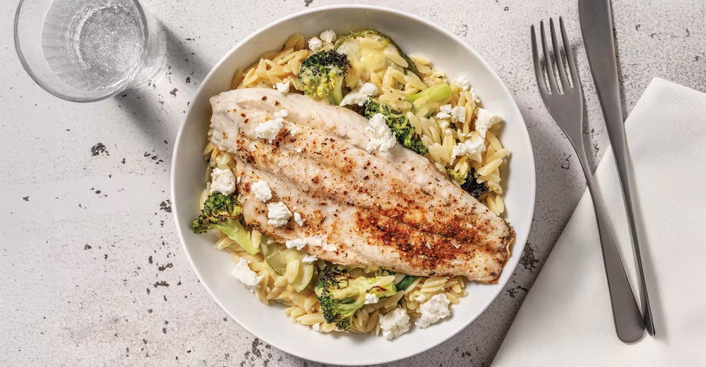 HelloFresh's Greek-Style Barramundi & Veggie Risoni with Double Fetta Crumble - The Collagen Co.