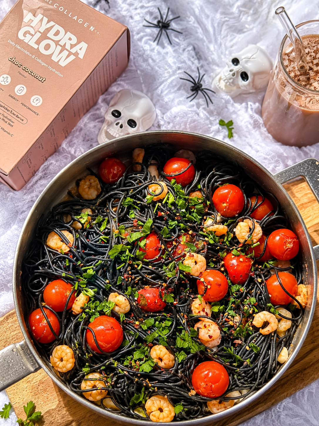 Halloween Squid Ink Prawn Pasta - The Collagen Co.