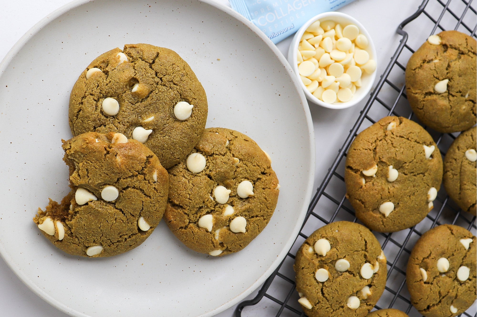 Matcha White Choc-Chip Cookies - The Collagen Co.