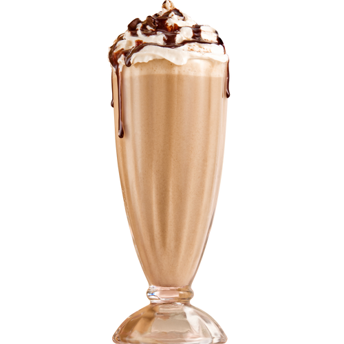 Tall glass of chocolate collagen shake with whipped cream and chocolate syrup drizzle on top. Perfect beauty supplement drink.