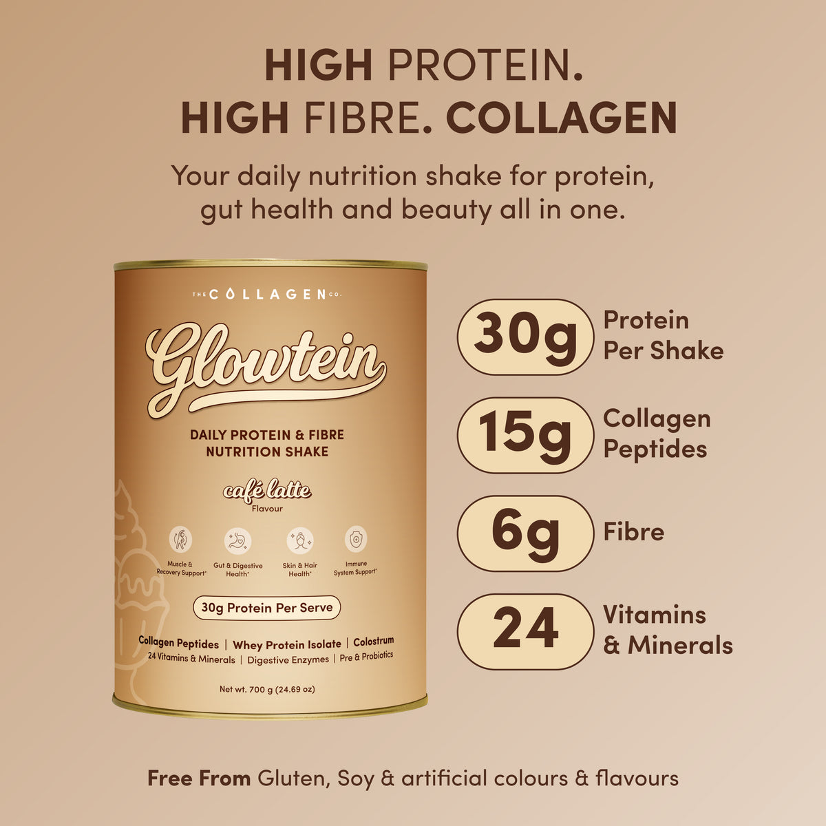 Cafe Latte Glowtein High Protein & Fibre Shake - 700g