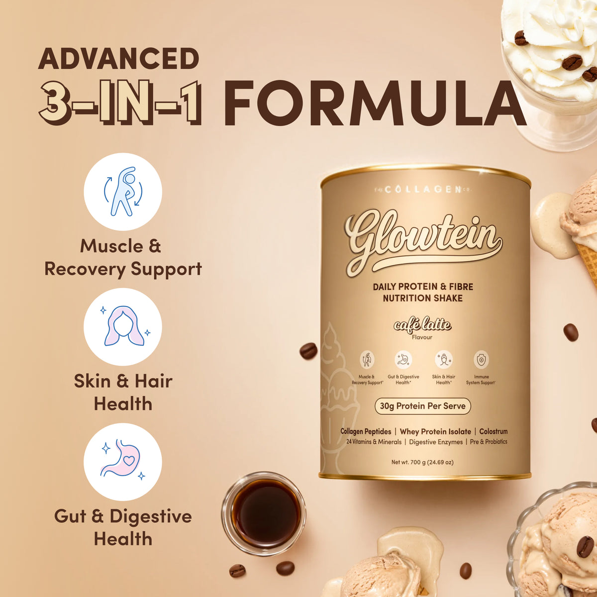 Cafe Latte Glowtein High Protein & Fibre Shake - 700g