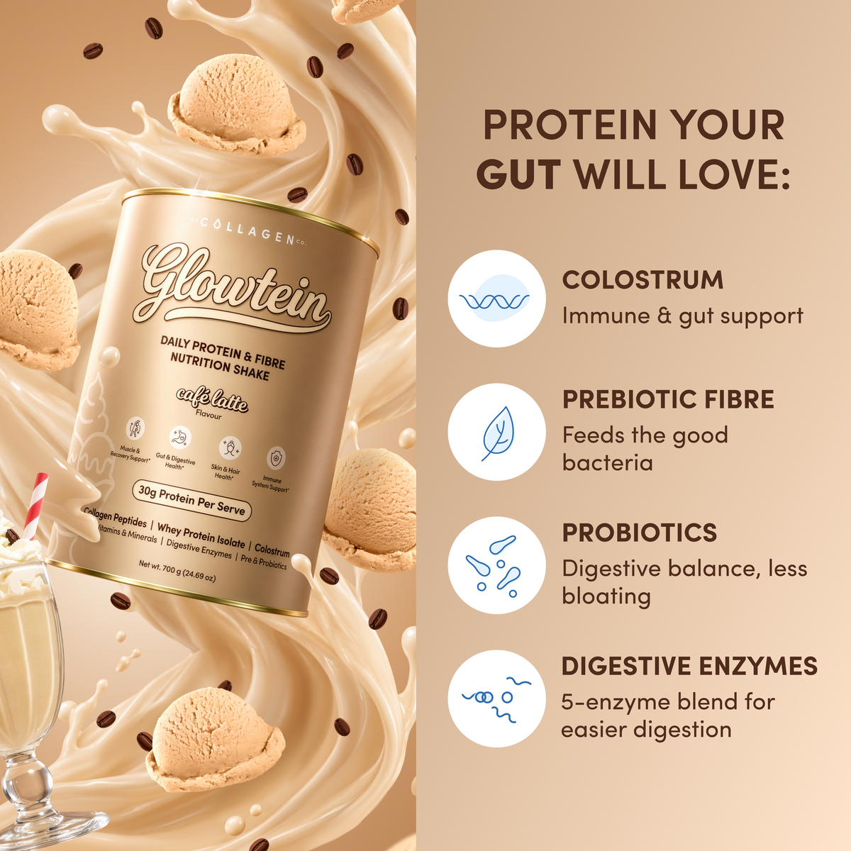 Cafe Latte Glowtein High Protein & Fibre Shake - 700g