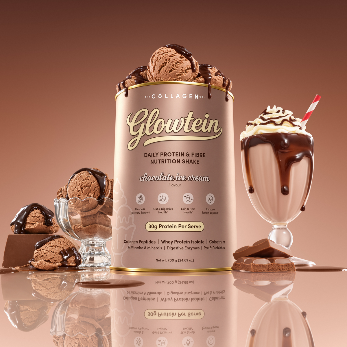 Chocolate Ice Cream Glowtein High Protein & Fibre Shake - 700g