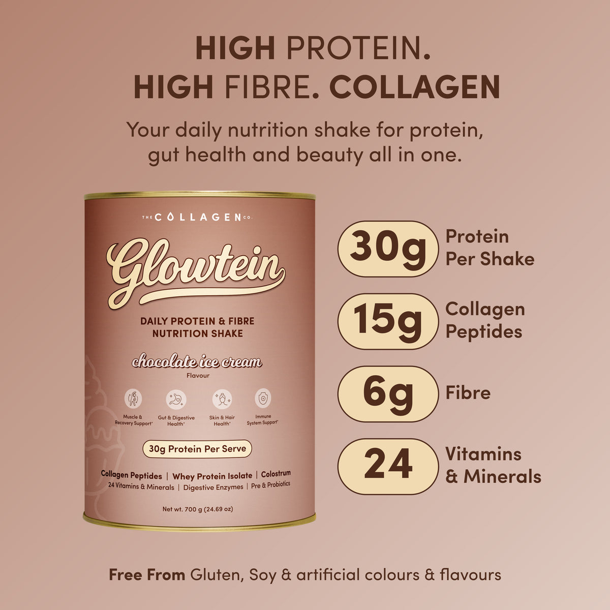 Chocolate Ice Cream Glowtein High Protein & Fibre Shake - 700g