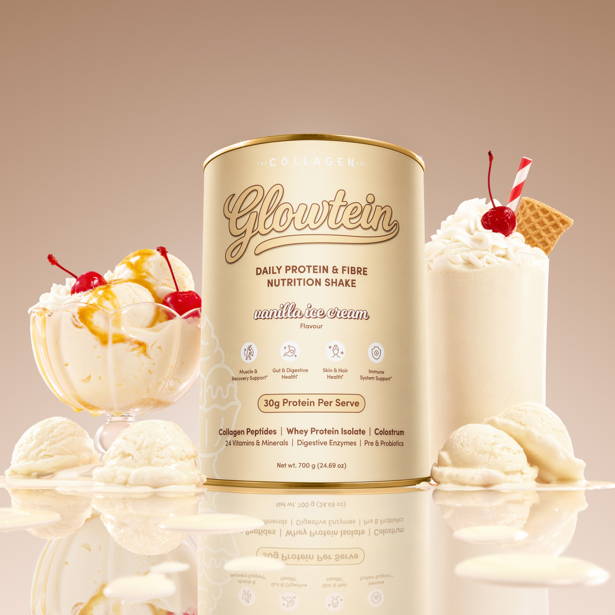 Vanilla Ice Cream Glowtein High Protein & Fibre Shake - 700g