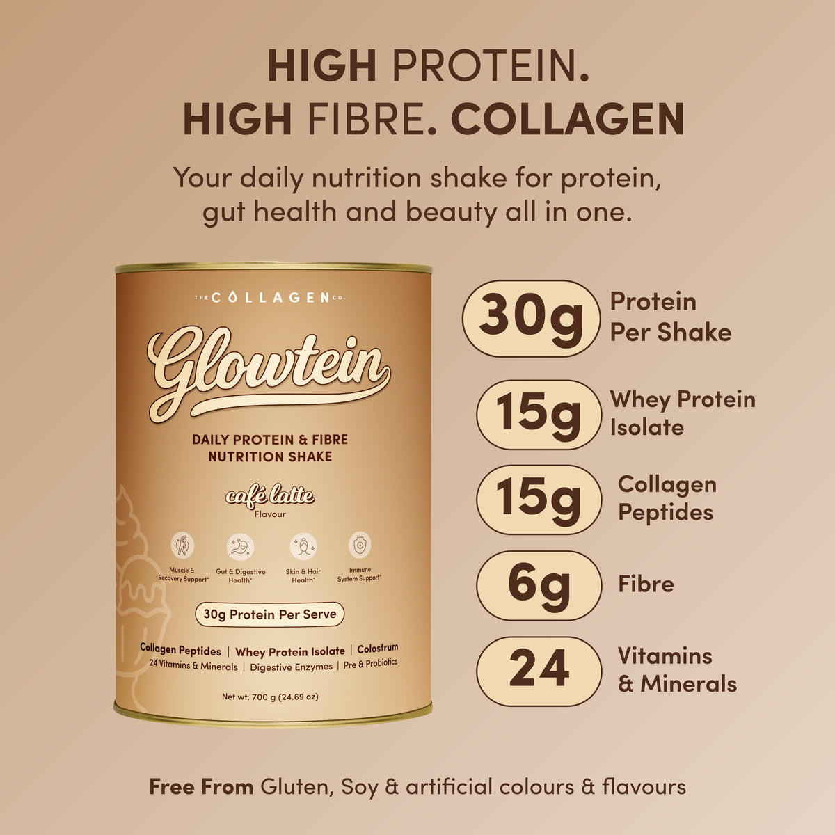 Cafe Latte Glowtein High Protein & Fibre Shake - 700g