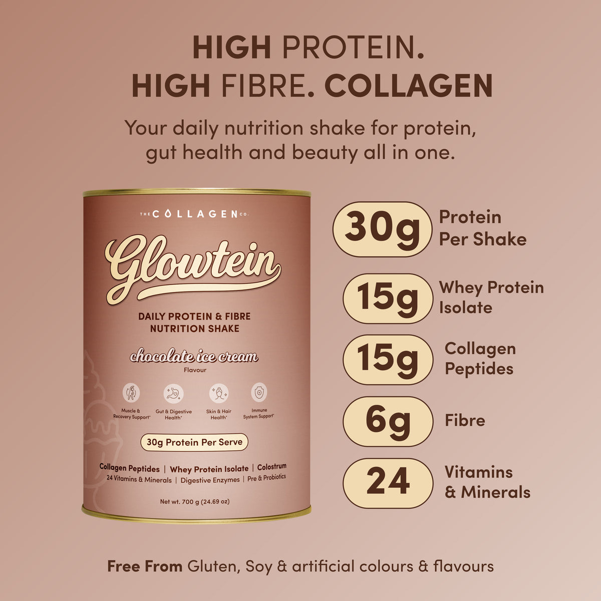 Chocolate Ice Cream Glowtein High Protein & Fibre Shake - 700g