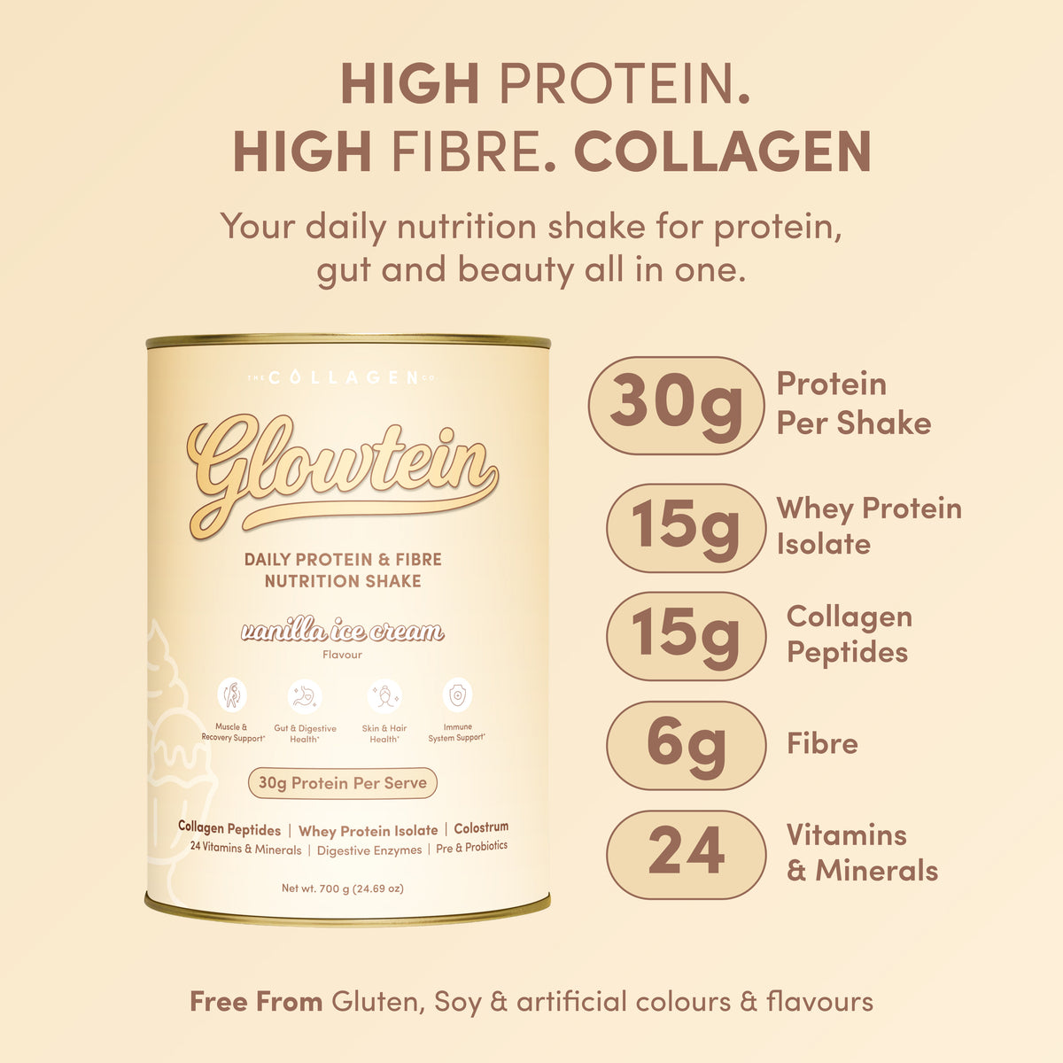 Vanilla Ice Cream Glowtein High Protein & Fibre Shake - 700g