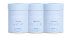 Three blue containers of collagen supplement with minimalist design, emphasizing beauty and wellness.