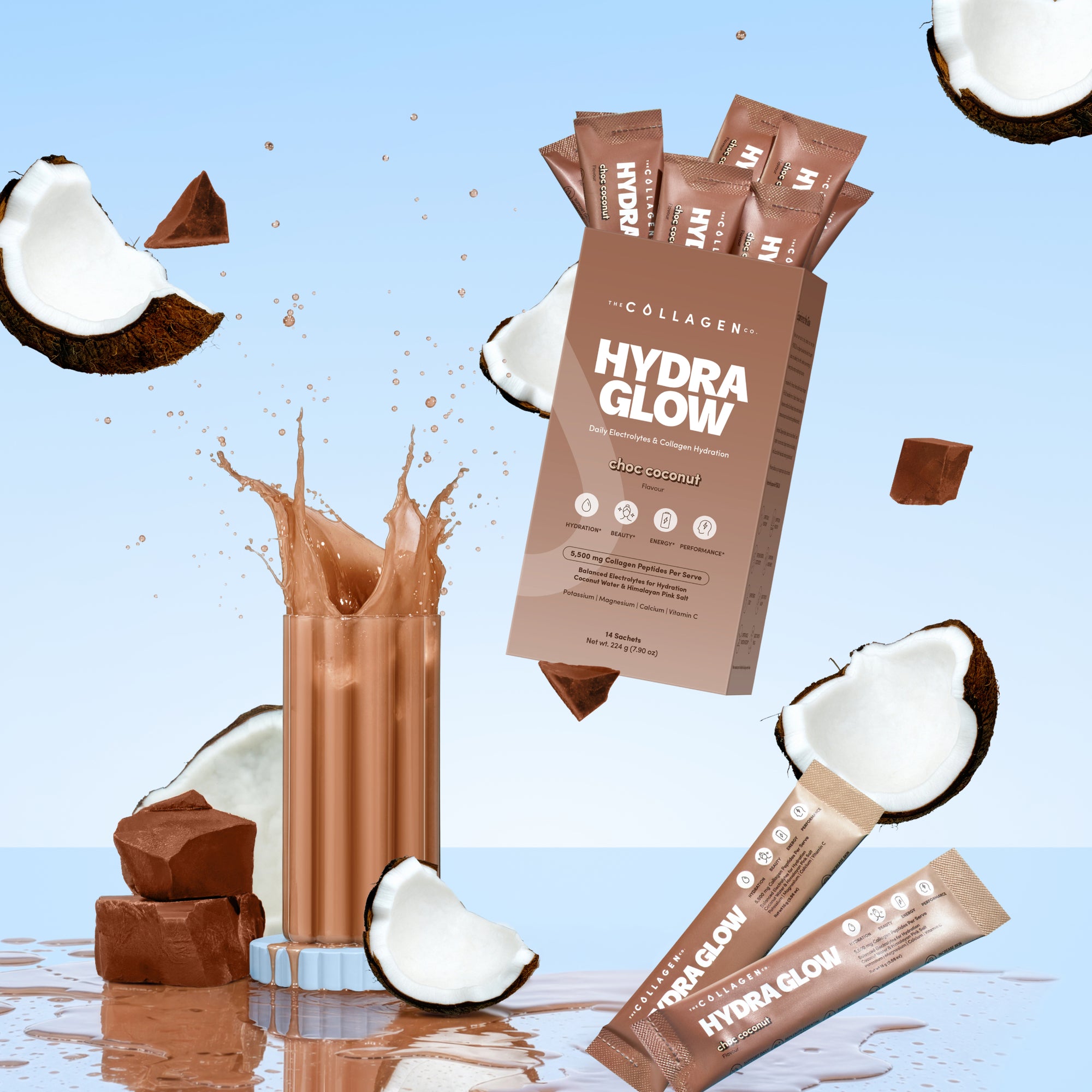 Choc Coconut Hydraglow Collagen Electrolytes Sachets - 224g