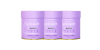Three lavender jars of collagen supplements with green tea extract, labeled for beauty and wellness, arranged side by side.
