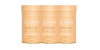 Three orange collagen supplement containers in a row, labeled for beauty support and health benefits.