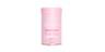 Pink collagen supplement container, labeled for beauty enhancement, promoting skin health and vitality.