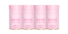 Four pink collagen supplement containers with gold bases, promoting beauty and skin health.