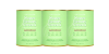 Three green containers of collagen beauty supplements with gold lids, labeled for skin, hair, and nails.