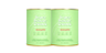 Two green containers labeled "Collagen" with gold lids, promoting beauty and supplement benefits.