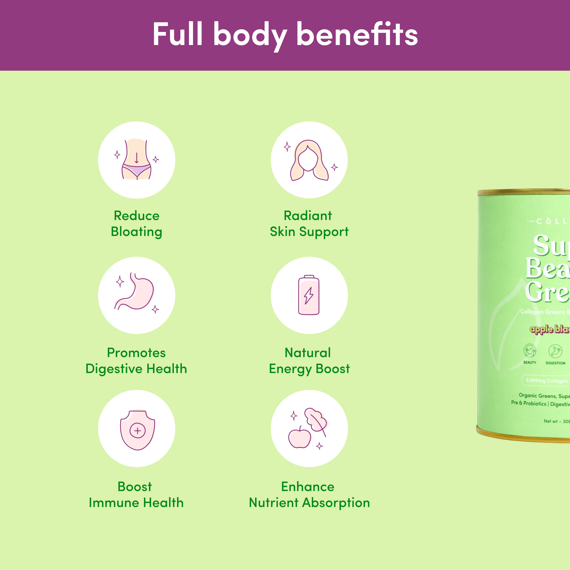 Apple Blackcurrant Super Beauty Greens - 308g - The Collagen Co.