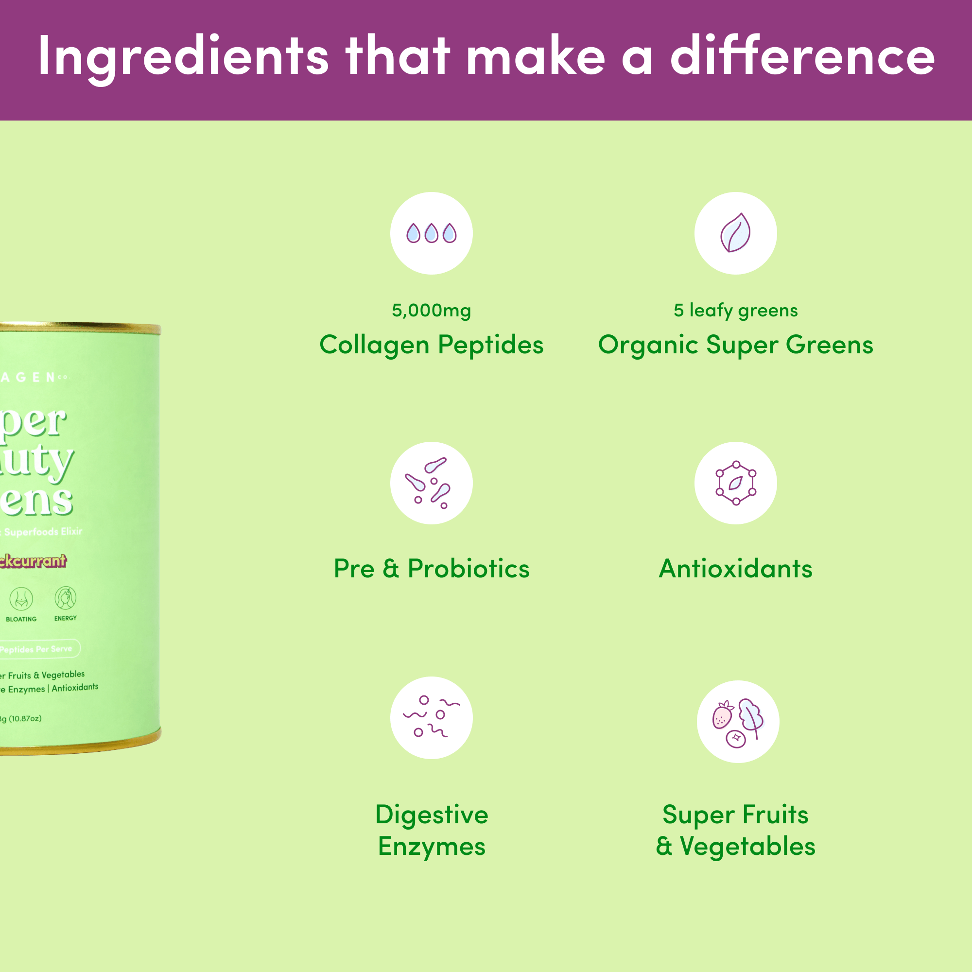 Apple Blackcurrant Super Beauty Greens - 308g - The Collagen Co.