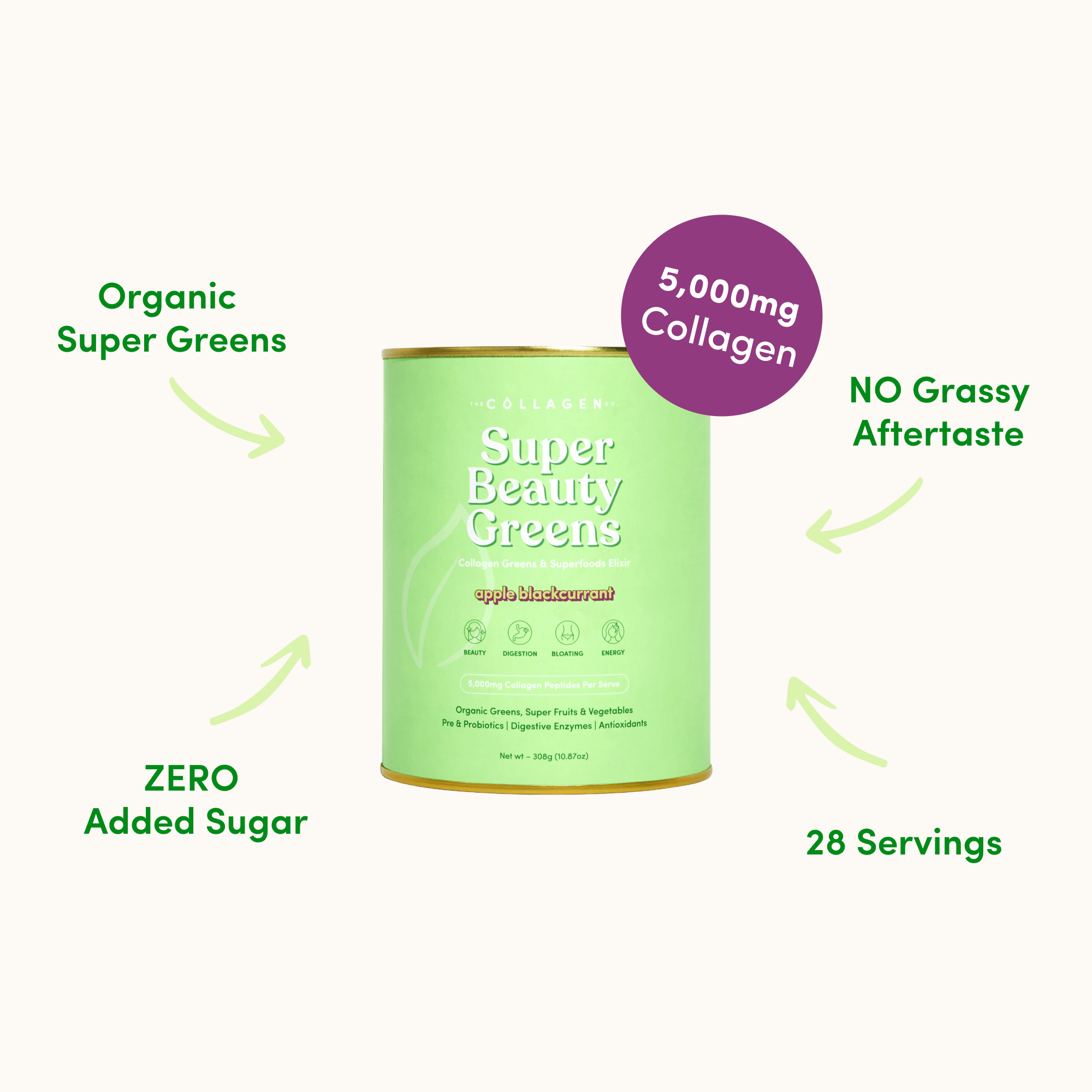 Apple Blackcurrant Super Beauty Greens - 308g - The Collagen Co.