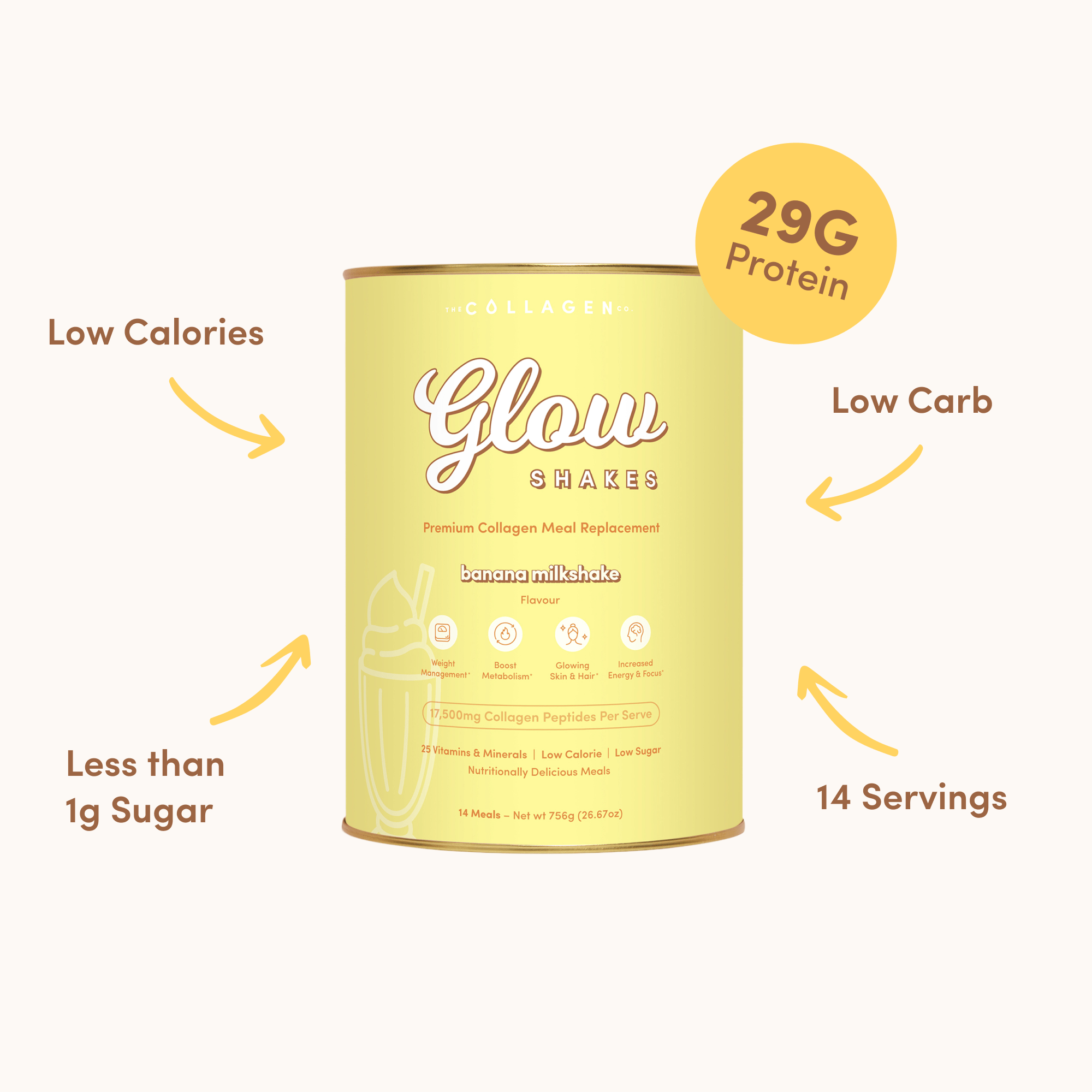Banana Milkshake Collagen Meal Replacement - 756g - The Collagen Co.