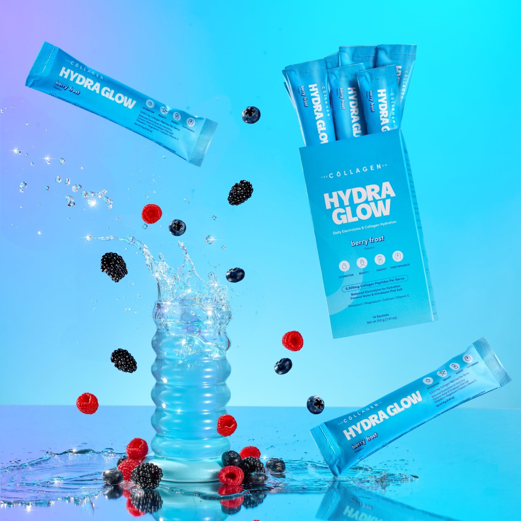 Berry Frost Hydraglow Collagen Electrolytes Sachets - 210g - The Collagen Co.