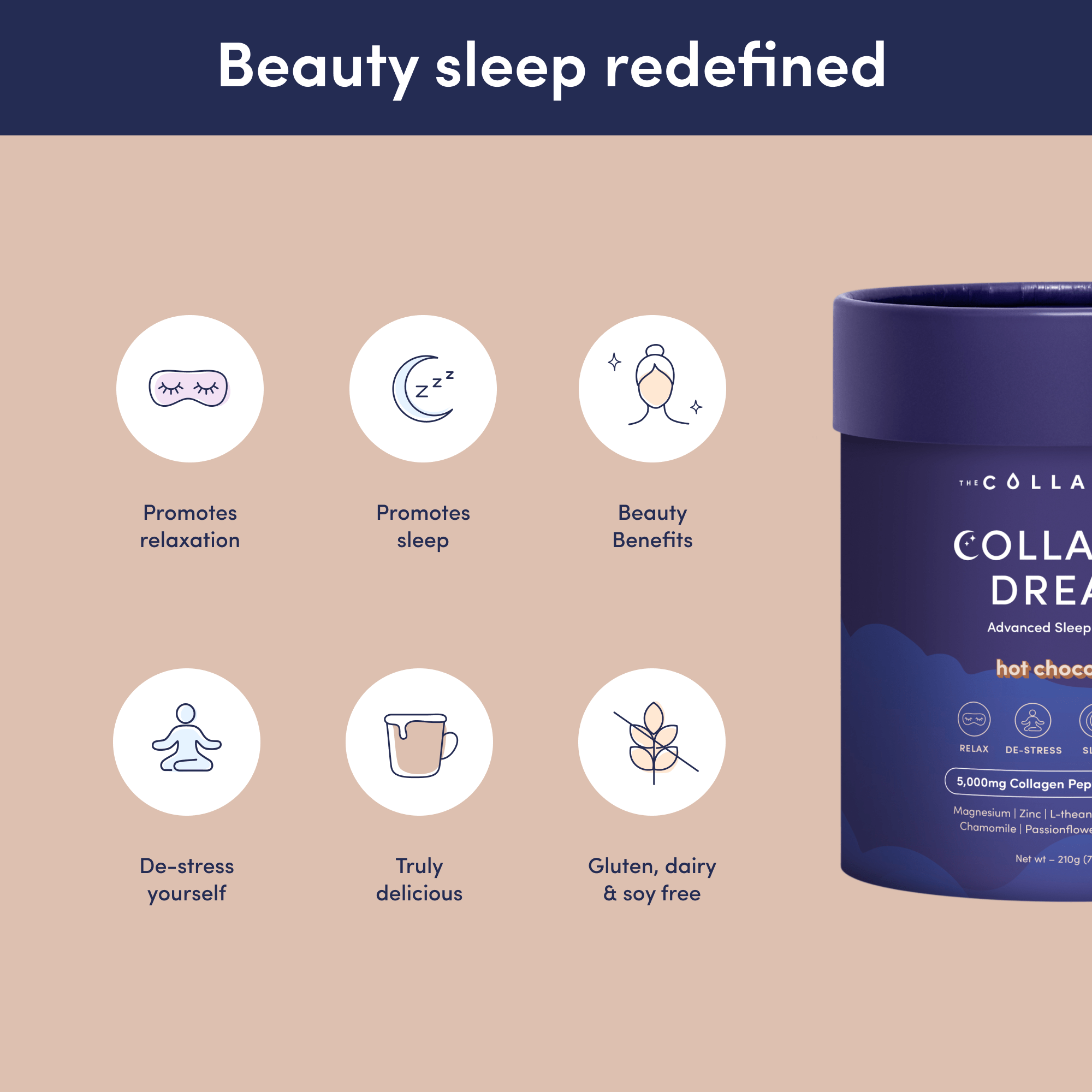 Collagen Dream Advanced Sleep Formula Hot Chocolate - 210g - The Collagen Co.