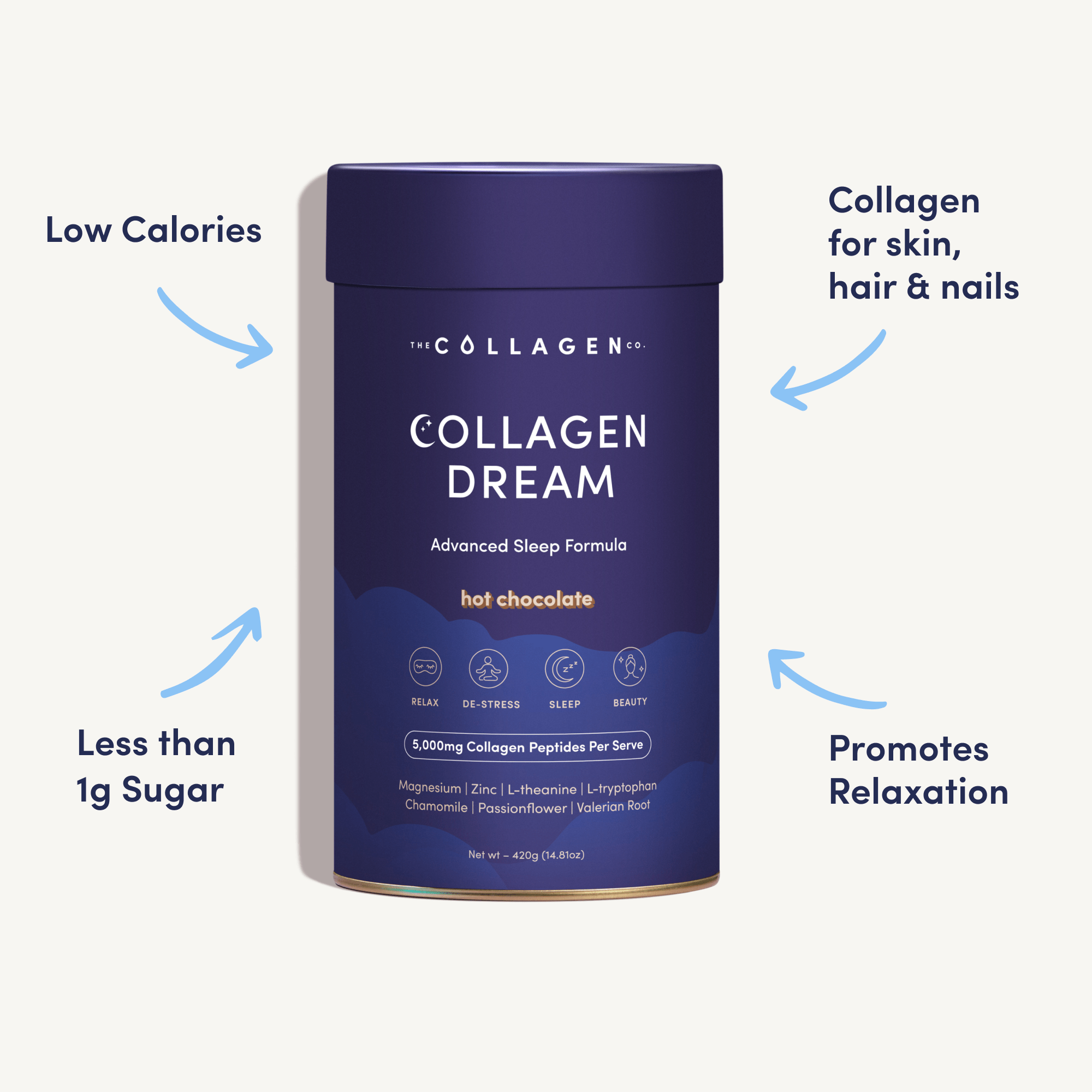 Collagen Dream Advanced Sleep Formula Hot Chocolate - 420g - The Collagen Co.