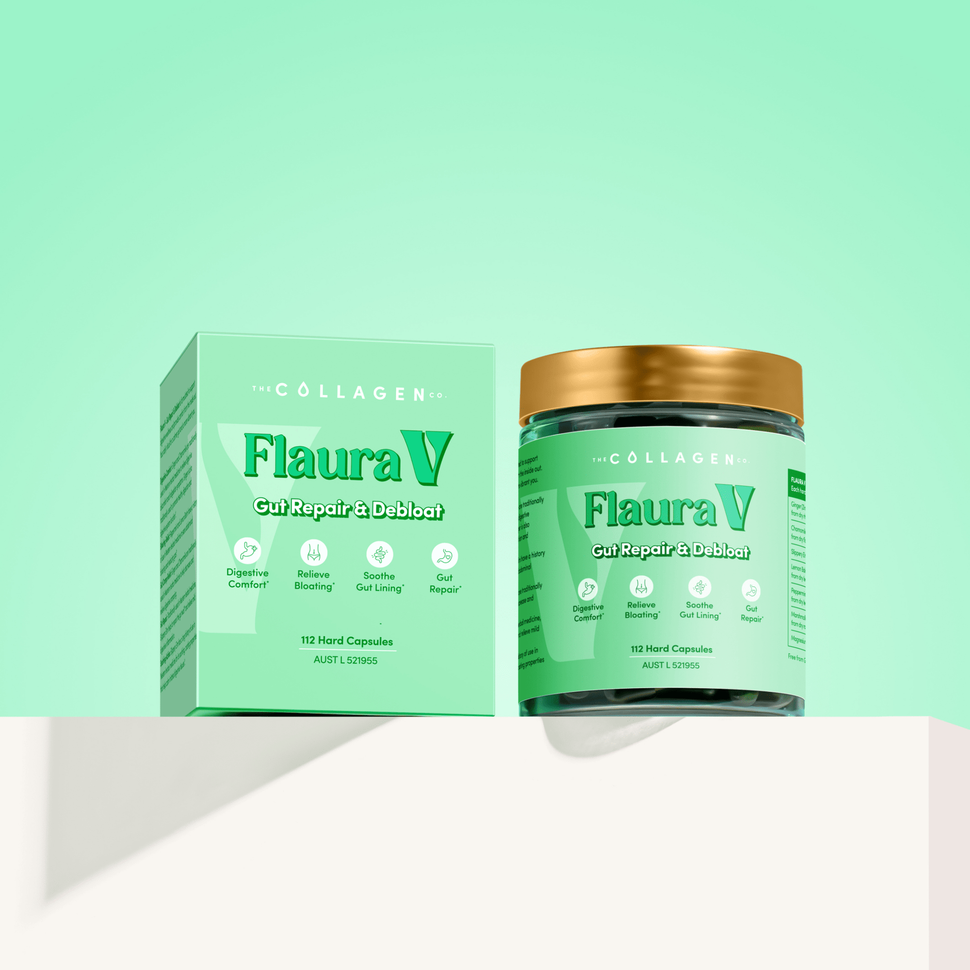 Flaura V - Gut Repair and Debloat - 112 capsules - The Collagen Co.