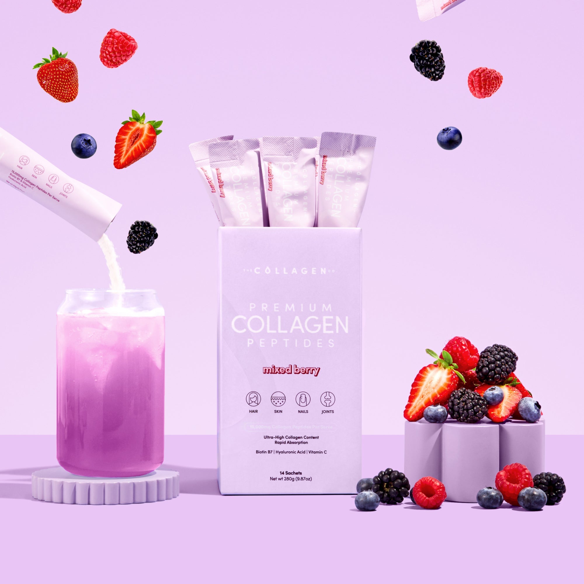 Mixed Berry Collagen Sachets - 280g - The Collagen Co.