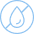 A blue circular collagen supplement icon featuring a water droplet, symbolizing hydration and beauty benefits.