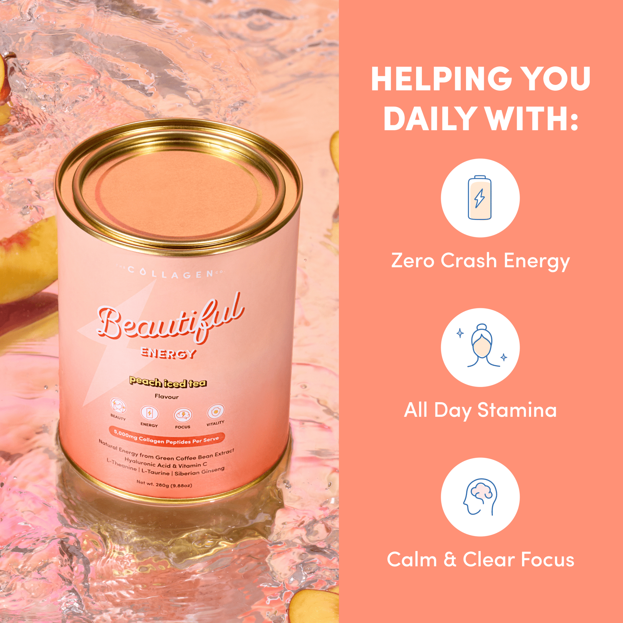 Peach Iced Tea Beautiful Energy - 280g﻿﻿ - The Collagen Co.