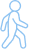 Icon of a blue outline of a walking person, symbolizing movement or fitness.
