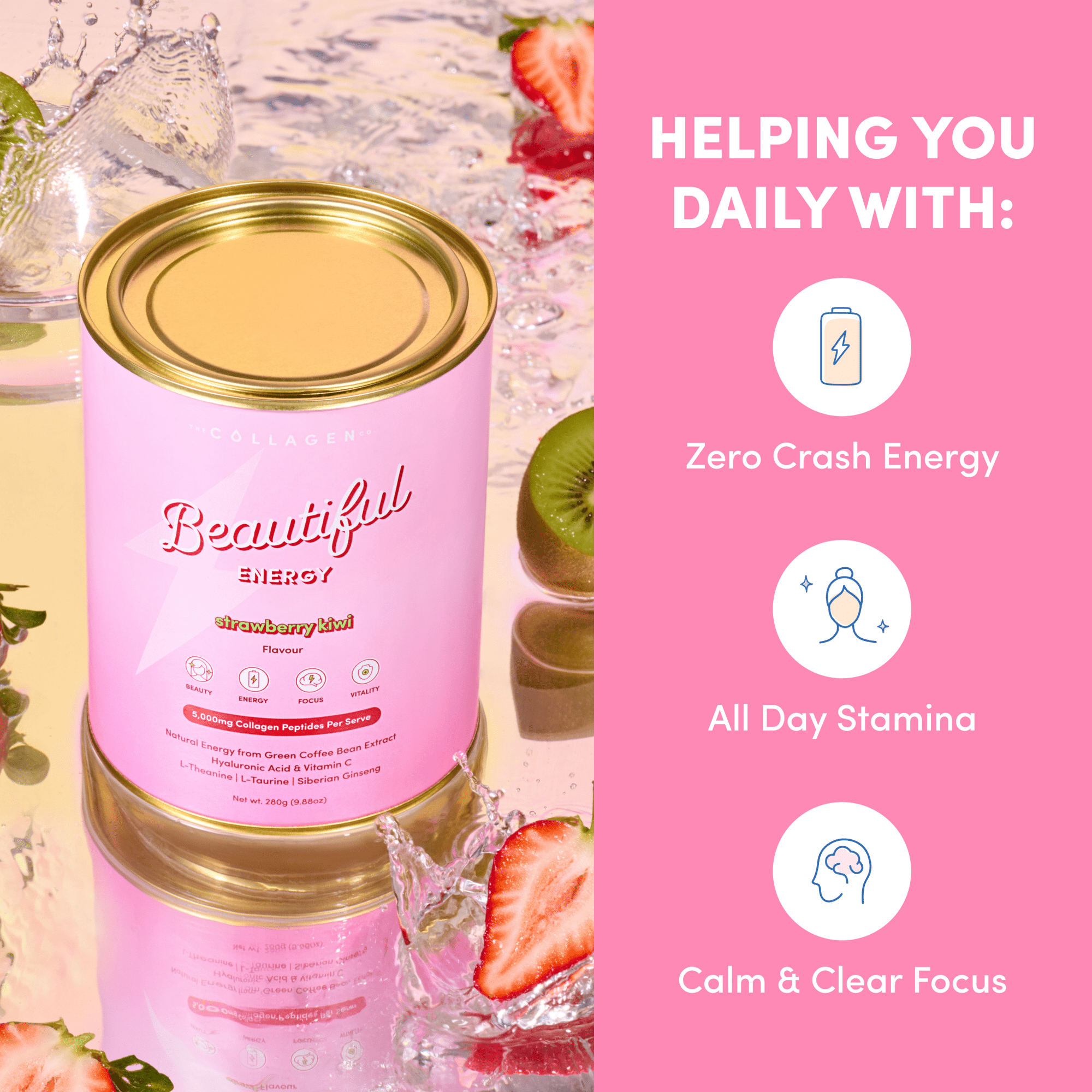 Strawberry Kiwi Beautiful Energy - 280g - The Collagen Co.