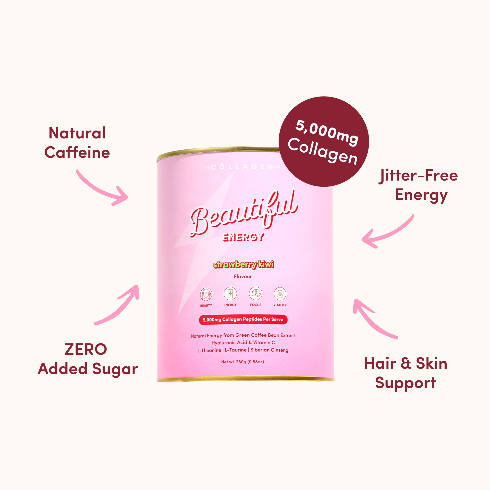 Strawberry Kiwi Beautiful Energy - 280g - The Collagen Co.
