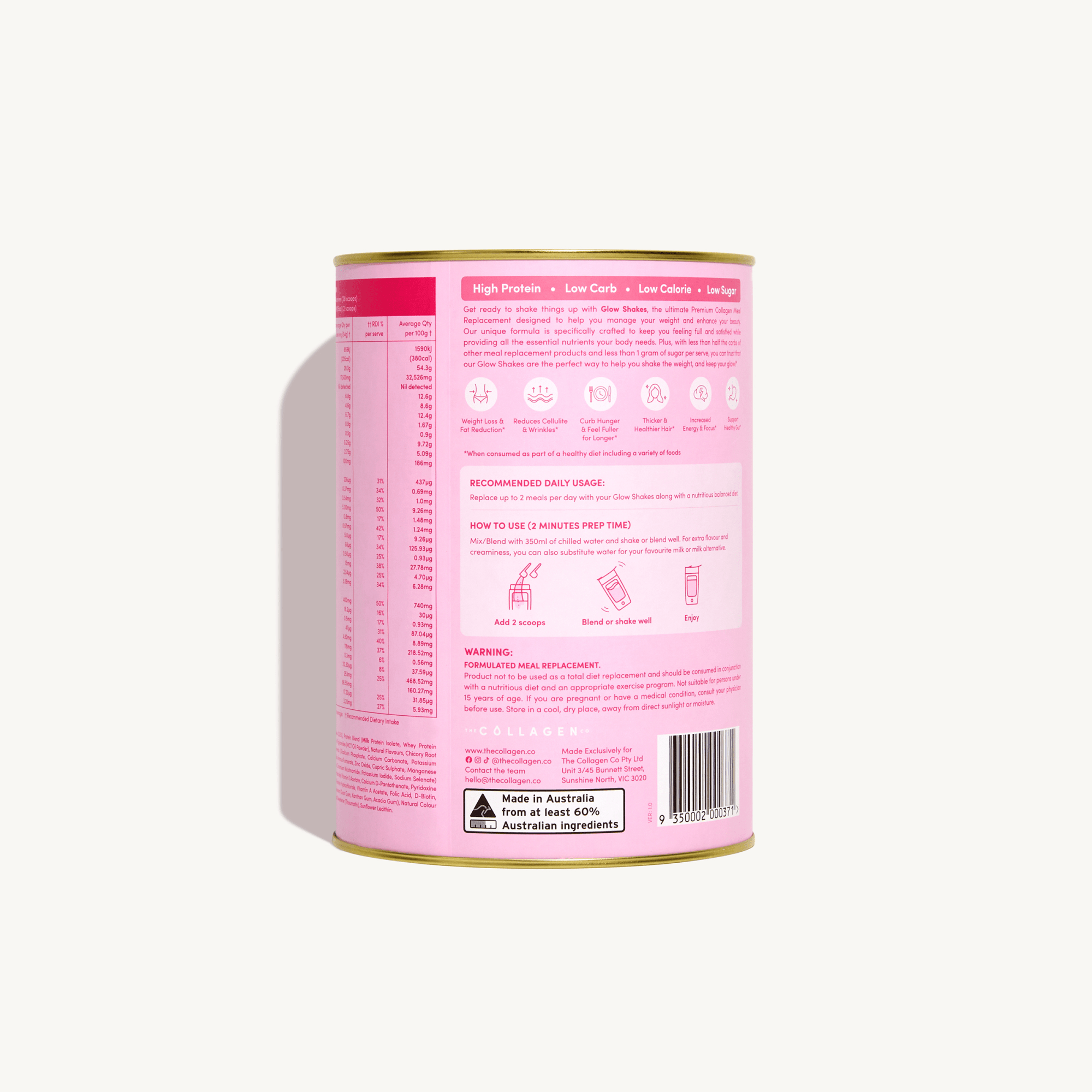 Strawberry Milkshake Collagen Meal Replacement - 756g - The Collagen Co.