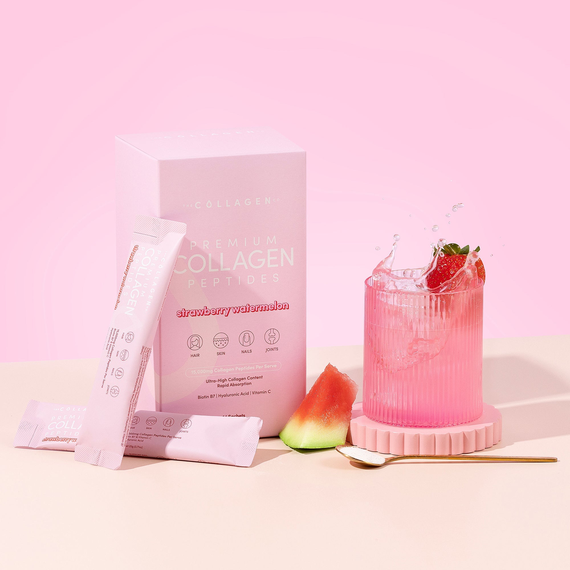 Strawberry Watermelon Collagen Sachets - 280g - The Collagen Co.