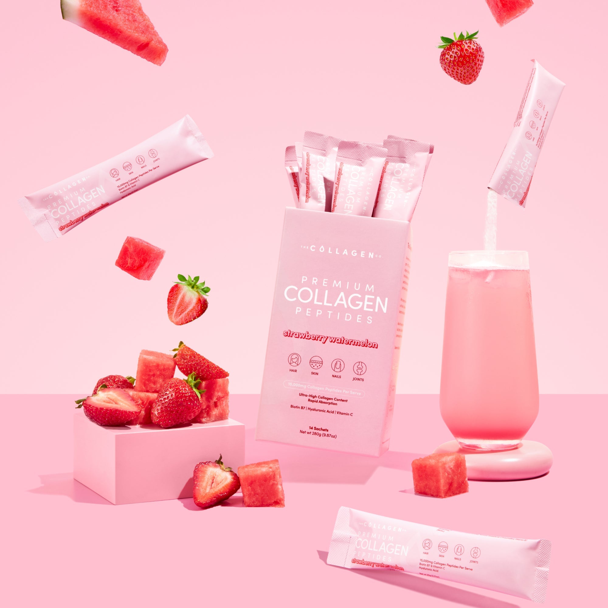 Strawberry Watermelon Collagen Sachets - 280g - The Collagen Co.