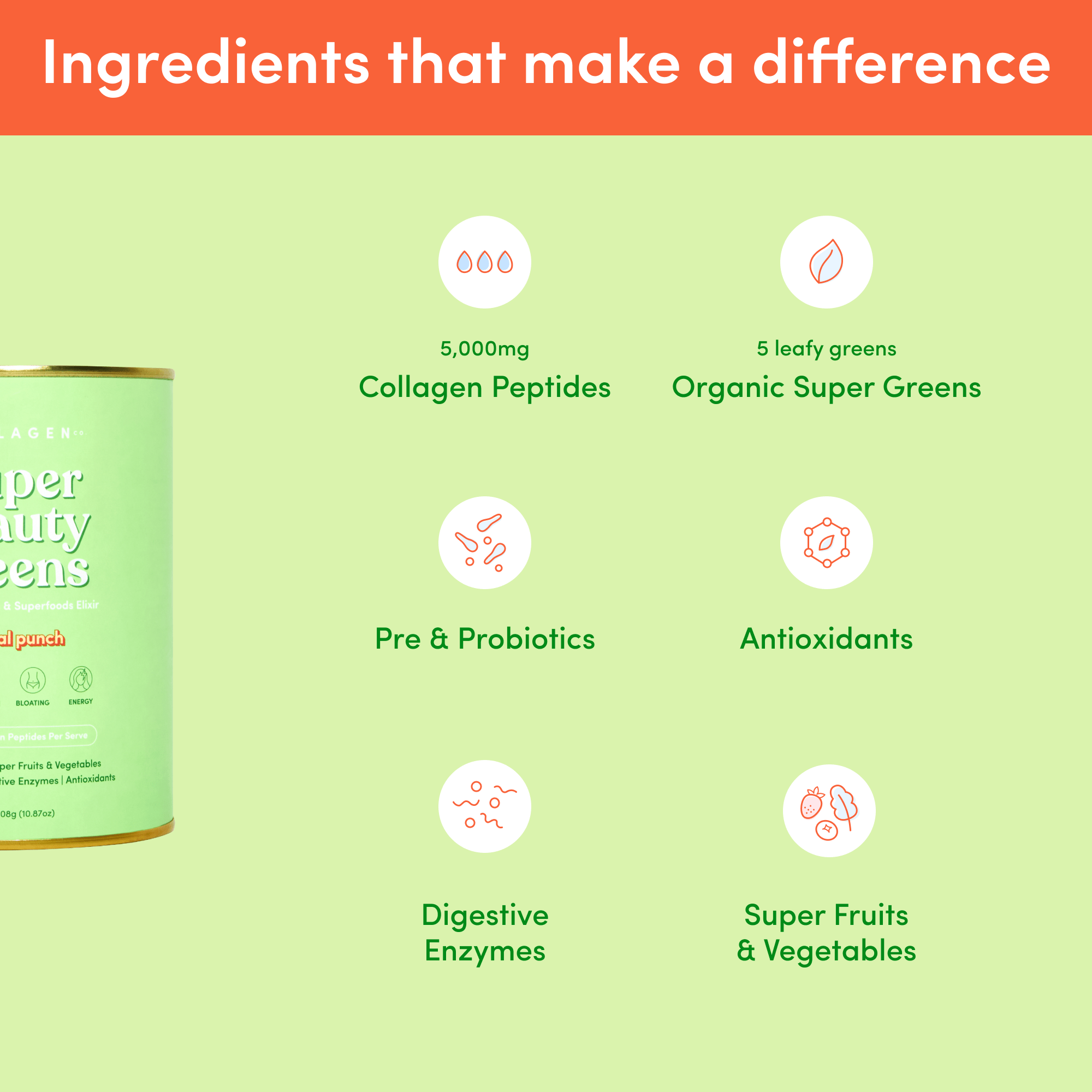 Tropical Punch Super Beauty Greens - 308g - The Collagen Co.