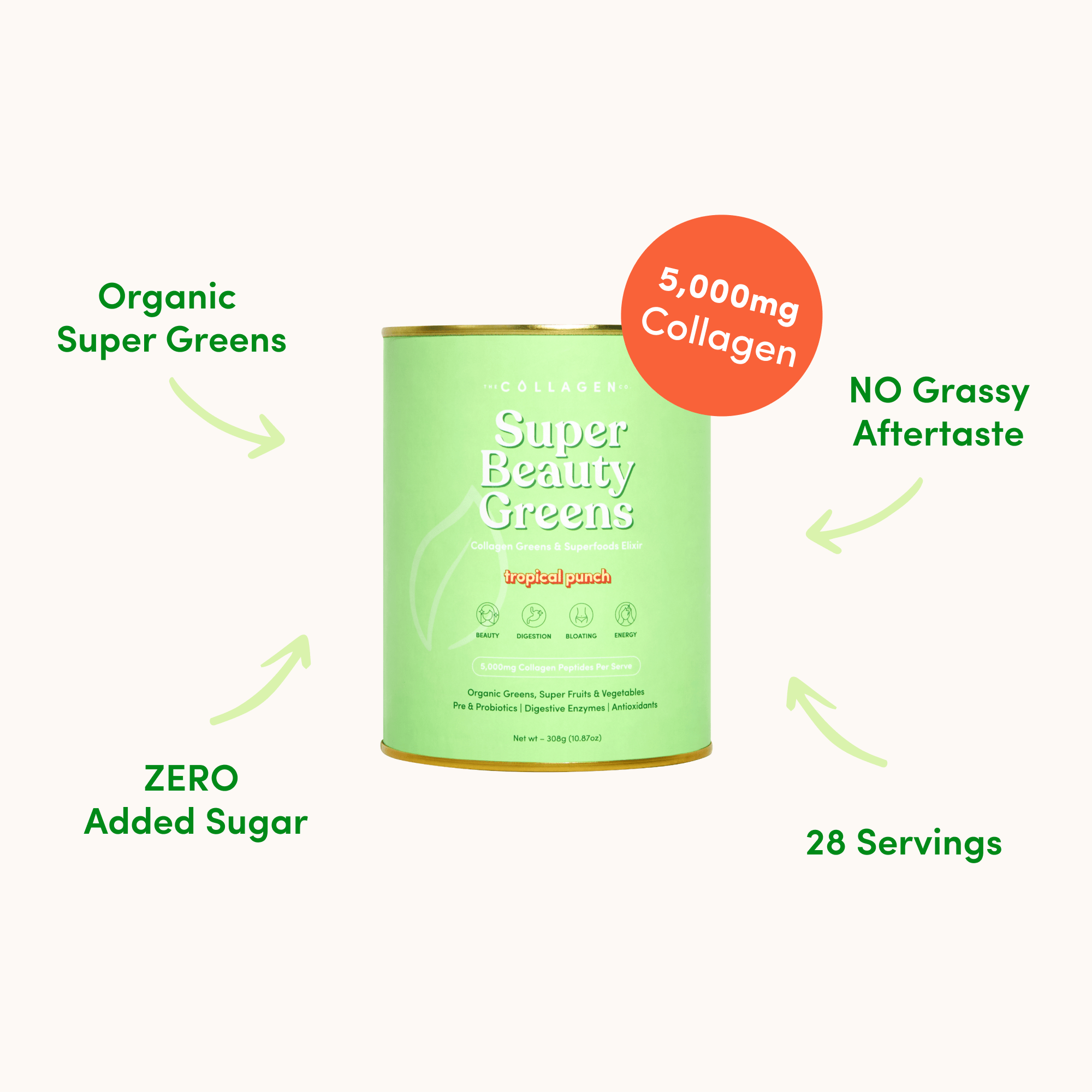 Tropical Punch Super Beauty Greens - 308g - The Collagen Co.