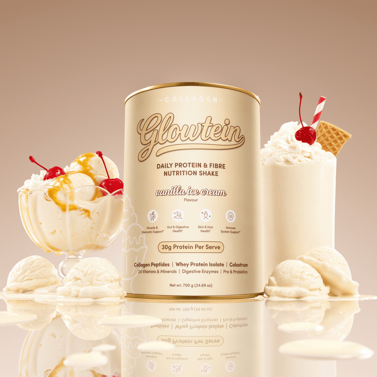 Vanilla Ice Cream Glowtein High Protein & Fibre Shake - 700g - The Collagen Co.