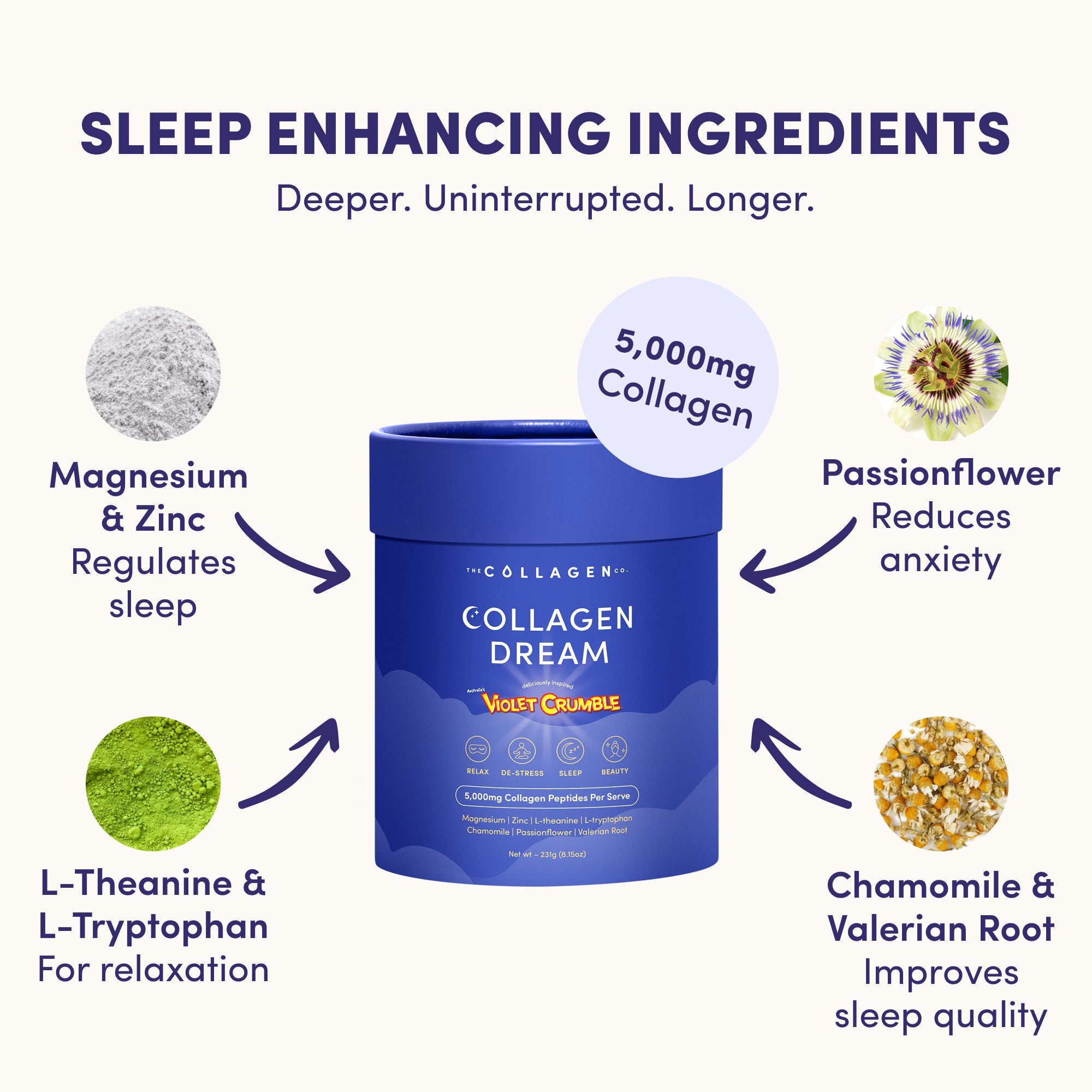 Violet Crumble Collagen Dream Advanced Sleep Formula Hot Chocolate - 231g - The Collagen Co.