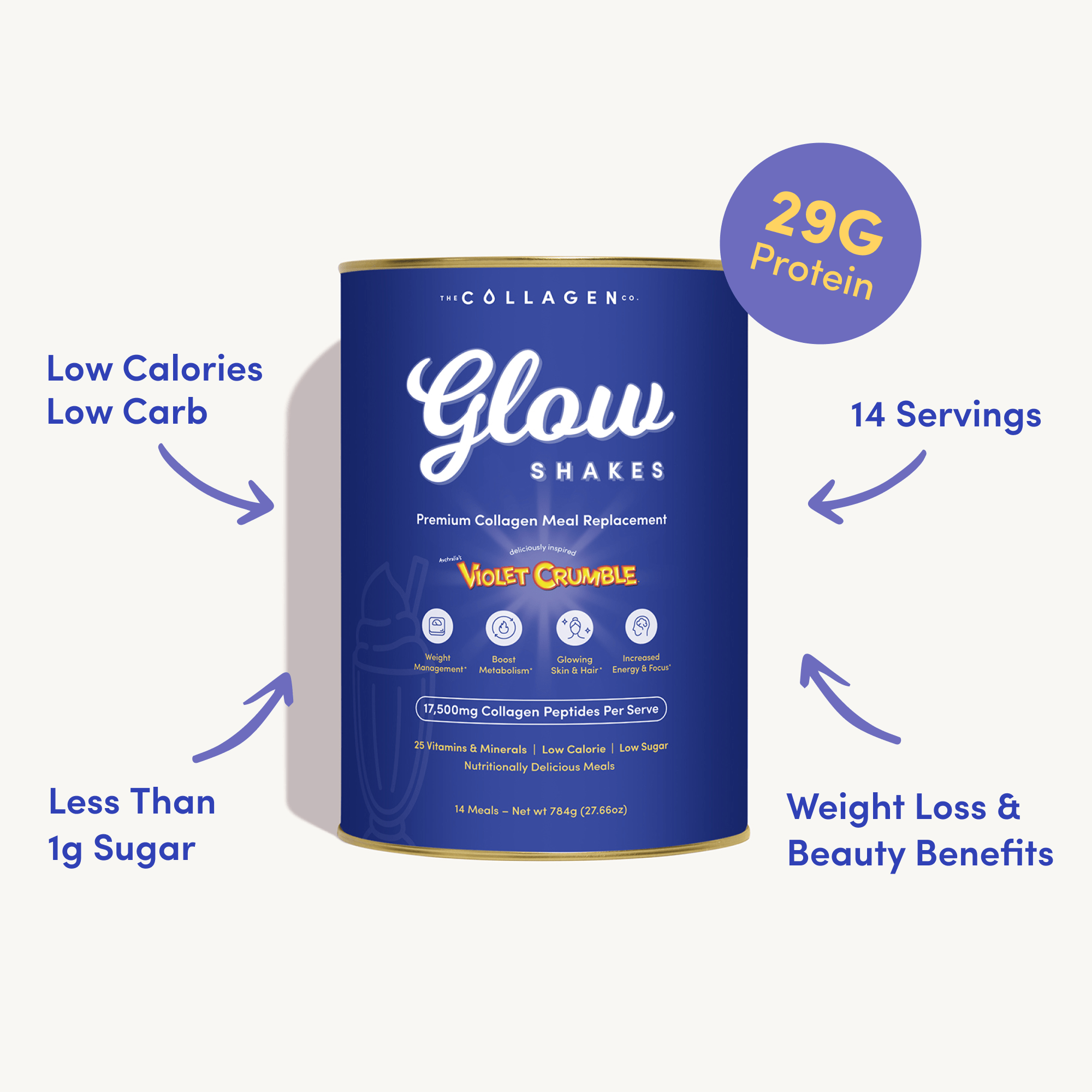 Violet Crumble Collagen Meal Replacement - 784g - The Collagen Co.