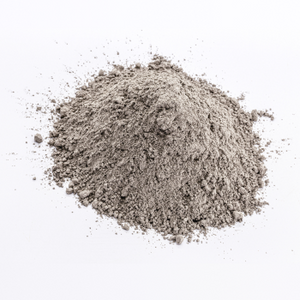 A mound of gray collagen powder on a white background, highlighting beauty and supplement use.
